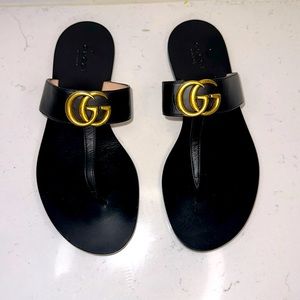 Gucci Leather Thong Sandals With Double G Women’s Size 37